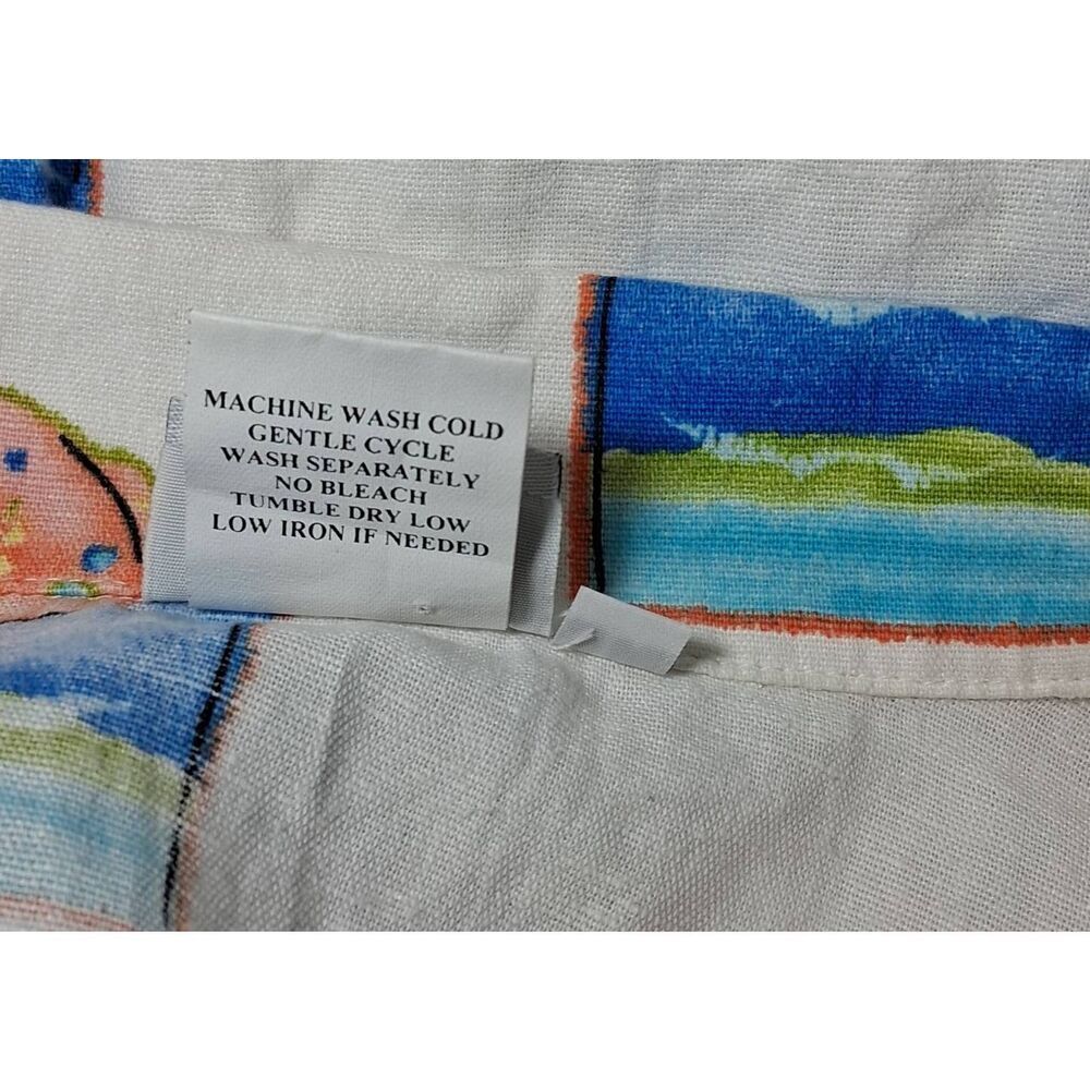 Hot cotton usa womens large linen shirt art wear white green fishes nature top - Picture 8 of 9